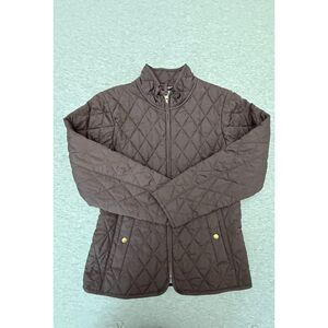 Lands' End Girls Quilted Barn Jacket Coat Plaid Brown Equestrian Preppy Medium